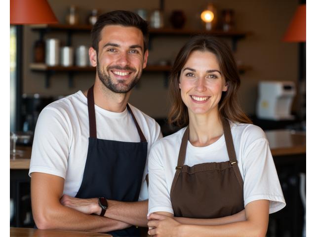 Friendly cafe staff smiling